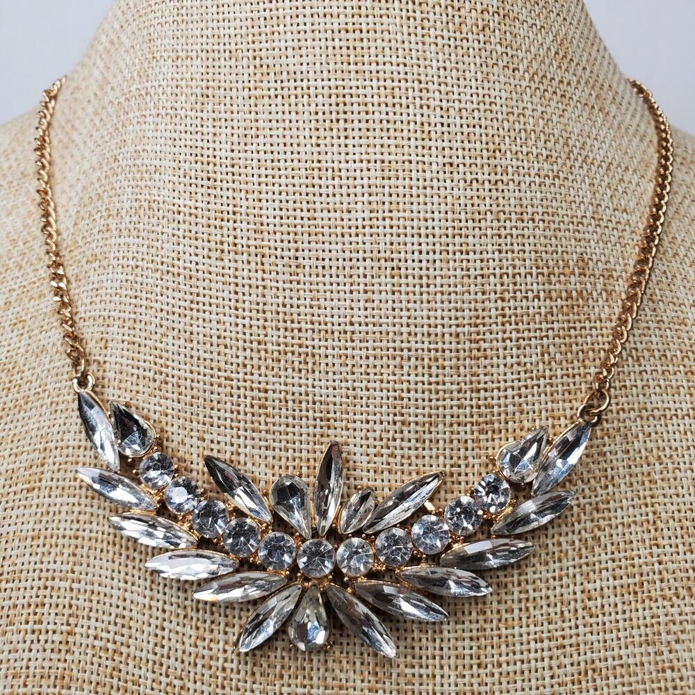 Vintage Necklace Faux Diamond Cluster Pendant on Chain 16 Inch